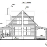 7. Пример одного из четырех фасадов. В эскизном проекте фасады имеют только характерные отметки высоты.
