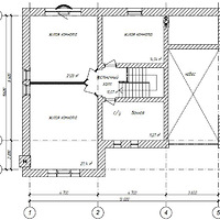 4. Пример плана 2 этажа. В эскизном проекте планы имеют минимальные характеристики: размеры в осях, габариты, площади помещений.