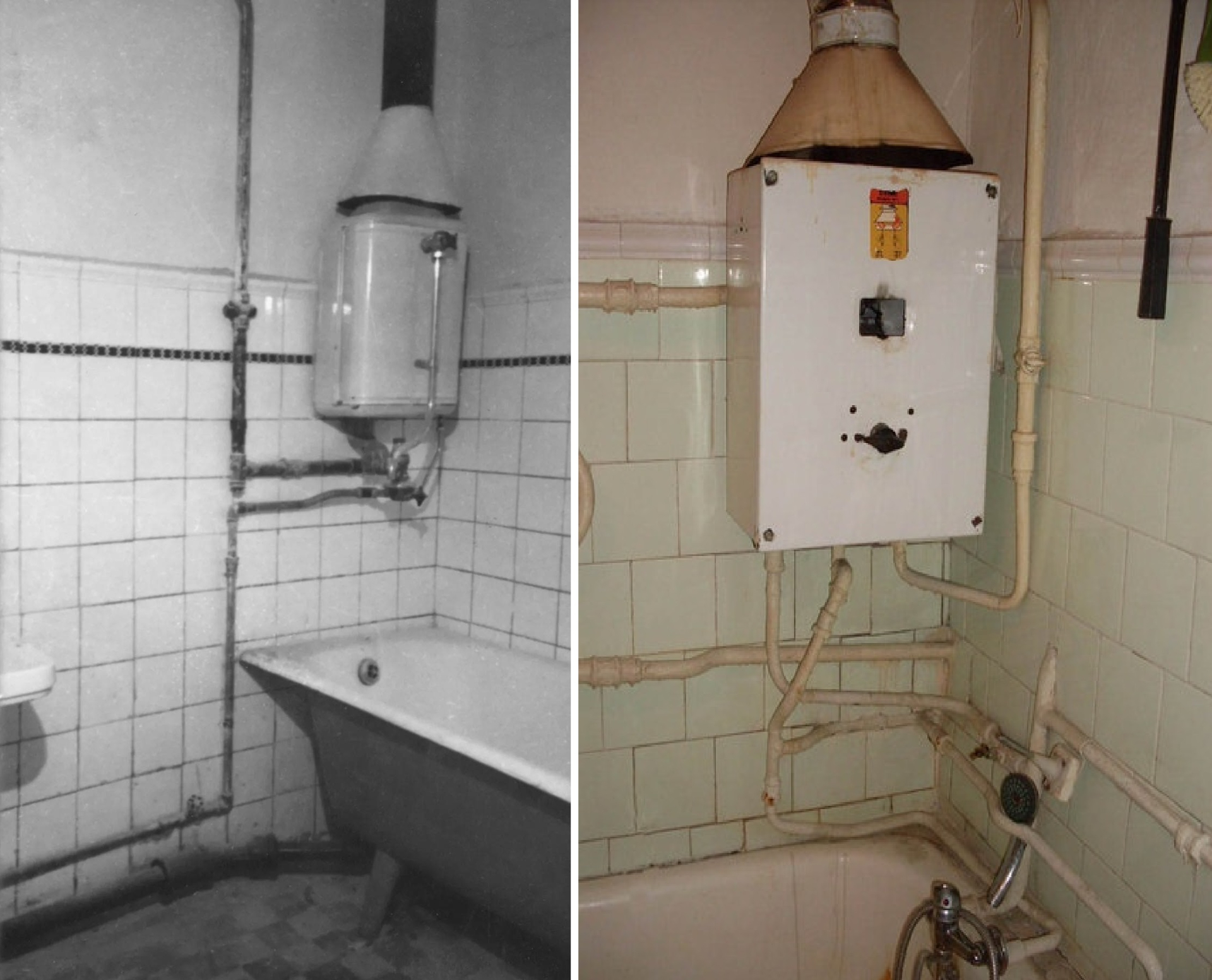 Газовые нагревательные колонки в ванной комнате. Фото носит иллюстративный характер.